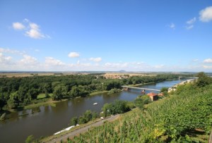 View of the Voltiva River and vineyards from Castle Melnik